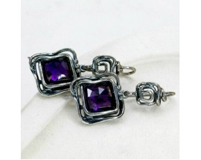 Серьги, арт. 1006ам, серебро 925 пробы, аметист, чернение