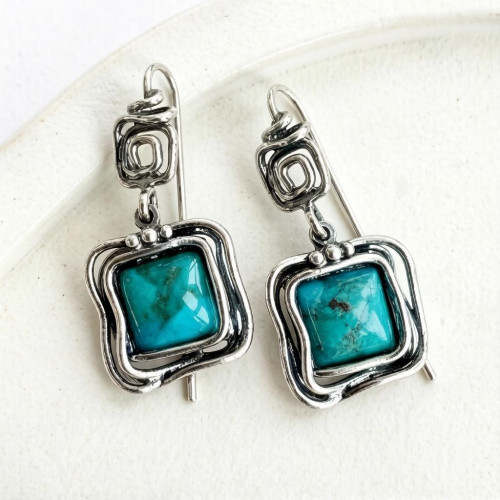 Серьги, арт. 1006бир, серебро 925 пробы, бирюза, чернение