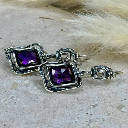 Серьги, арт. 1006ам, серебро 925 пробы, аметист, чернение