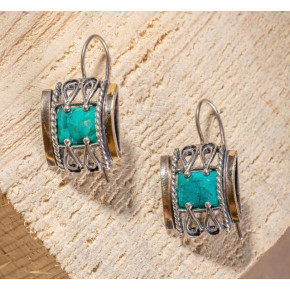 Серьги, арт. 1609бир, серебро 925 пробы, золото, бирюза, чернение