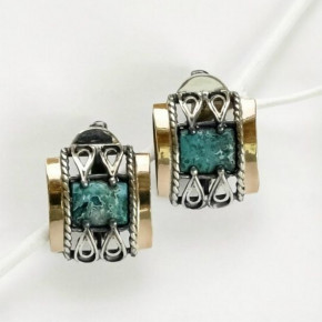 Серьги, арт. 1609бир, серебро 925 пробы, золото, бирюза, чернение