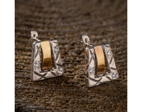 Серьги, арт. 1951, серебро 925 пробы, золото, циркон синт., чернение