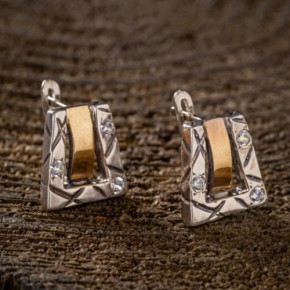 Серьги, арт. 1951, серебро 925 пробы, золото, циркон синт., чернение