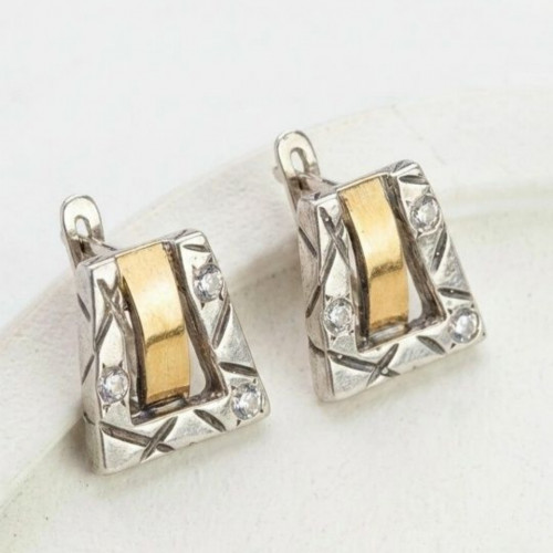 Серьги, арт. 1951, серебро 925 пробы, золото, циркон синт., чернение