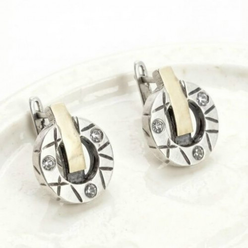 Серьги, арт. 1962, серебро 925 пробы, золото, циркон синт., чернение