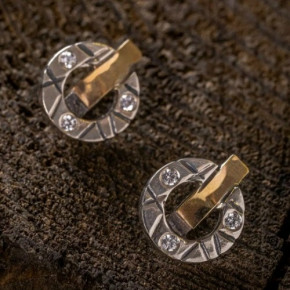 Серьги, арт. 1962, серебро 925 пробы, золото, циркон синт., чернение
