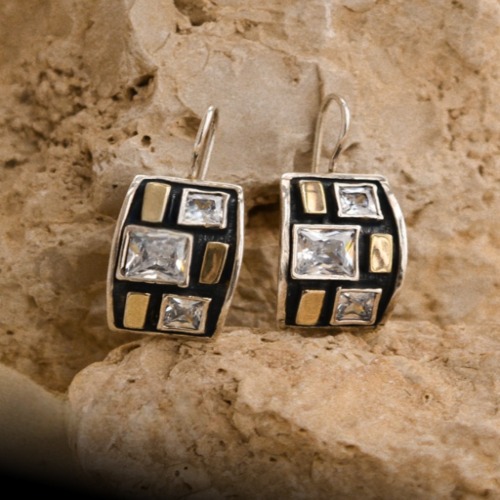 Серьги, арт. 2220п, серебро 925 пробы, золото, циркон, чернение