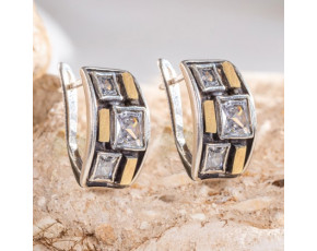 Серьги, арт. 2220, серебро 925 пробы, золото, циркон, чернение