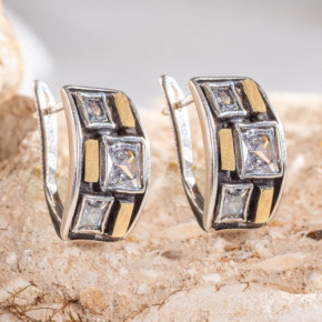Серьги, арт. 2220, серебро 925 пробы, золото, циркон, чернение