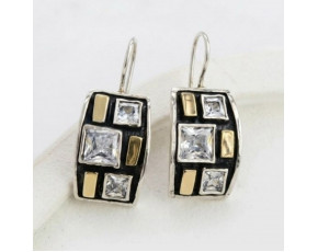 Серьги, арт. 2220п, серебро 925 пробы, золото, циркон, чернение