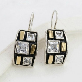 Серьги, арт. 2220п, серебро 925 пробы, золото, циркон, чернение