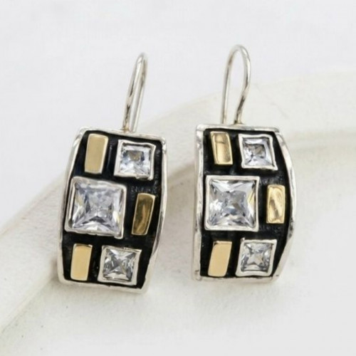 Серьги, арт. 2220п, серебро 925 пробы, золото, циркон, чернение