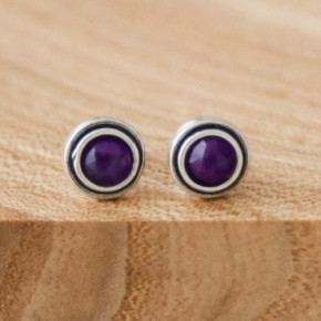 Серьги-пусеты арт. 2460ам, серебро 925 пробы, аметист, чернение