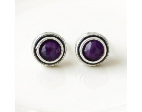 Серьги-пусеты арт. 2460ам, серебро 925 пробы, аметист, чернение