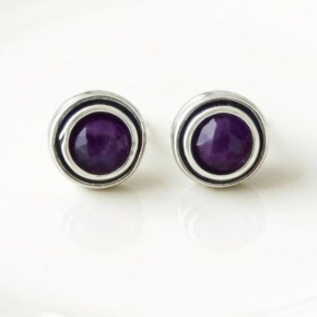 Серьги-пусеты арт. 2460ам, серебро 925 пробы, аметист, чернение