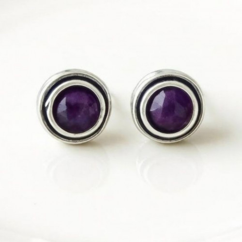 Серьги-пусеты арт. 2460ам, серебро 925 пробы, аметист, чернение