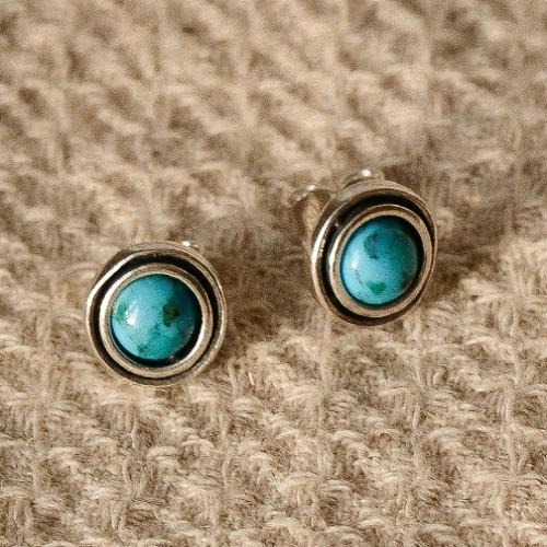 Серьги-пусеты, арт. 2460бир, серебро 925, бирюза, чернение