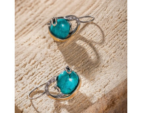 Серьги, арт. 2605, серебро, эйлатская бирюза, золото, чернение