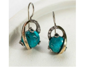 Серьги, арт. 2605, серебро, эйлатская бирюза, золото, чернение