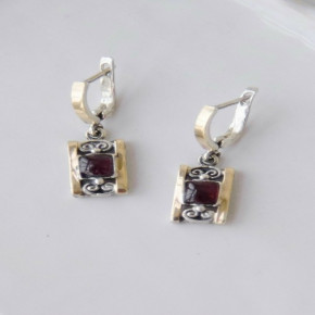 Серьги, арт. 2613гр, серебро 925 пробы, гранат, золото
