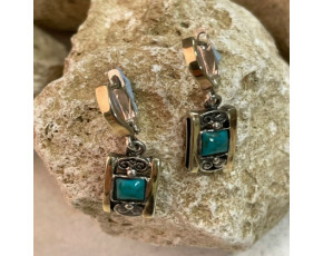 Серьги, арт. 2613бир, серебро 925 пробы, бирюза, золото, чернение