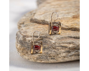 Серьги, арт. 2613гр, серебро 925 пробы, гранат, золото