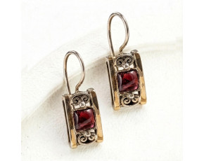 Серьги, арт. 2613гр, серебро 925 пробы, гранат, золото