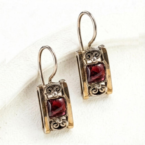 Серьги, арт. 2613гр, серебро 925 пробы, гранат, золото