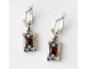 Серьги, арт. 2613гр, серебро 925 пробы, гранат, золото