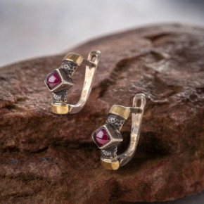 Серьги, арт. 282гр, серебро 925 пробы, гранат, золото, чернение