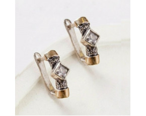 Серьги, арт. 282з, серебро 925 пробы, золото, иск.циркон, чернение