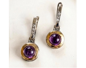 Серьги, арт. ф33ам, серебро 925 пробы, золото, аметист, цирконы