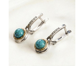 Серьги, арт. ф33бир, серебро 925 пробы, золото, бирюза