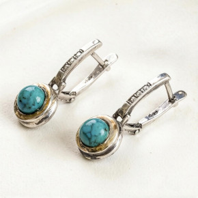 Серьги, арт. ф33бир, серебро 925 пробы, золото, бирюза