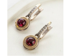 Серьги, арт. ф33гр, серебро 925 пробы, золото, гранат, цирконы