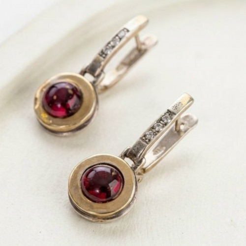 Серьги, арт. ф33гр, серебро 925 пробы, золото, гранат, цирконы