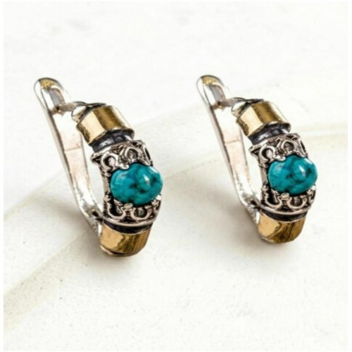 Серьги, арт. Е4001бир, серебро 925 пробы, бирюза, чернение