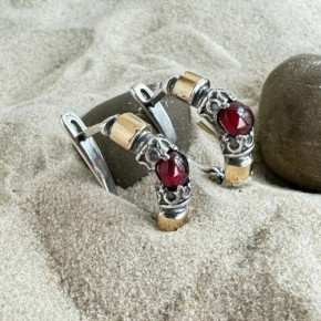 Серьги, арт. 4001гр, серебро 925 пробы, золото, гранат, чернение