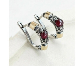 Серьги, арт. 4001гр, серебро 925 пробы, золото, гранат, чернение