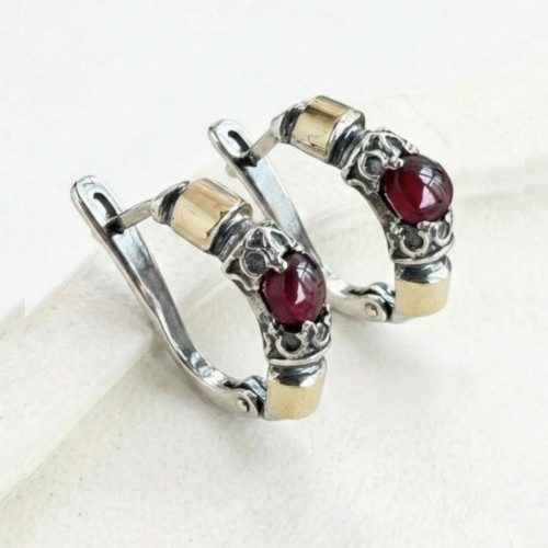 Серьги, арт. 4001гр, серебро 925 пробы, золото, гранат, чернение