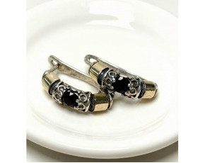 Серьги, арт. Е4001он, серебро 925 пробы, золото, оникс, чернение
