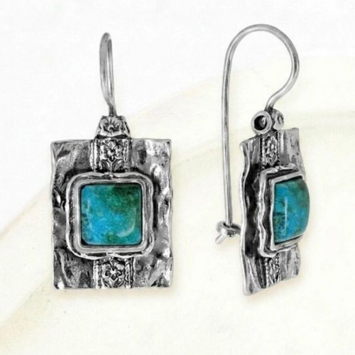 Серьги, арт. Е438бир, серебро 925 пробы, бирюза, чернение