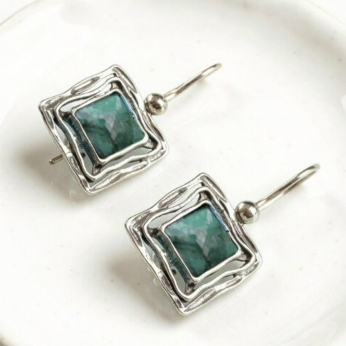 Серьги, арт. E5645TU, серебро 925 пробы, бирюза, чернение