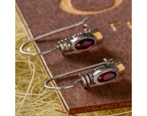 Серьги, арт. 58, серебро 925, гранат, золото, чернение