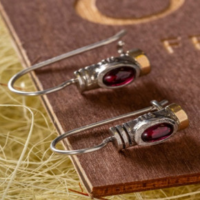 Серьги, арт. 58, серебро 925, гранат, золото, чернение