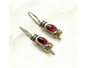 Серьги, арт. 58, серебро 925, гранат, золото, чернение