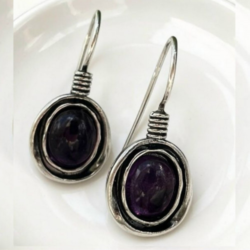 Серьги, арт. 611, серебро 925 пробы, аметист, чернение