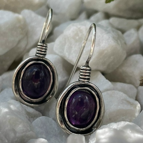 Серьги, арт. 611, серебро 925 пробы, аметист, чернение
