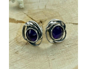 Серьги-пусеты, арт. 7150, серебро 925 пробы, аметист, чернение