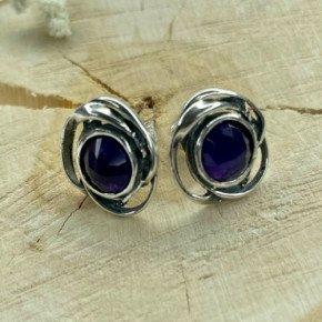 Серьги-пусеты, арт. 7150, серебро 925 пробы, аметист, чернение